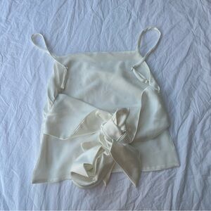 Zara White Satin Effect Bow Tie Top